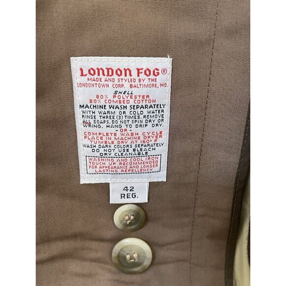 London Fog Men's Trench Coat Pea coat Zip Out Lining Size 42 Reg Tan VTG - Picture 11 of 16
